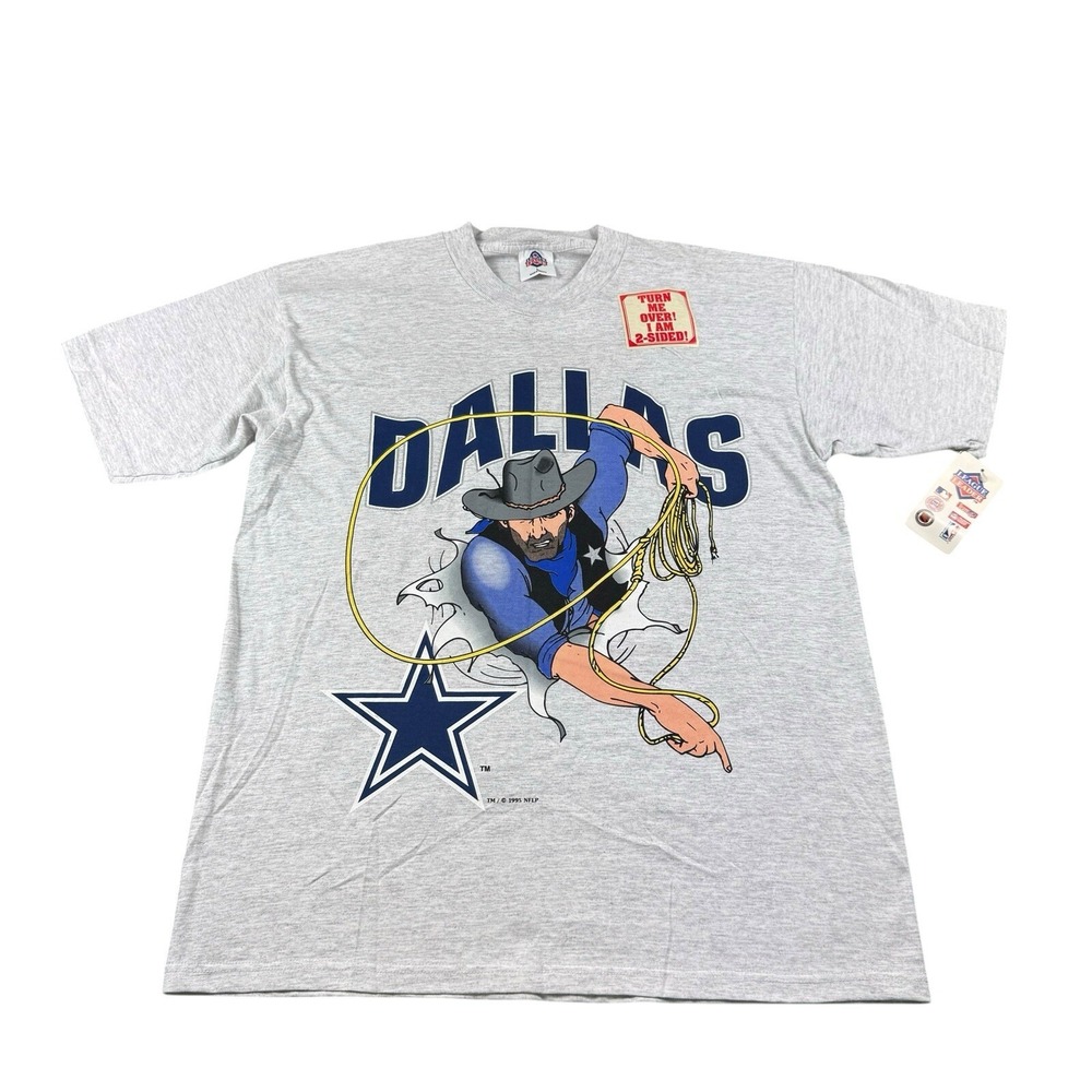 Vintage 1995 Dallas Cowboys Mascot Double Sided T Shirt League Leader L NOS Gray